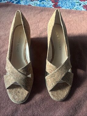 Jack Rogers Natural Cork Peep-Toe Wedge Sandals NWOB!